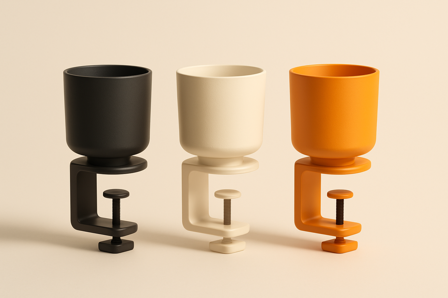 Three CupHolderMaxi colorways lined up: graphite, cream, and amber